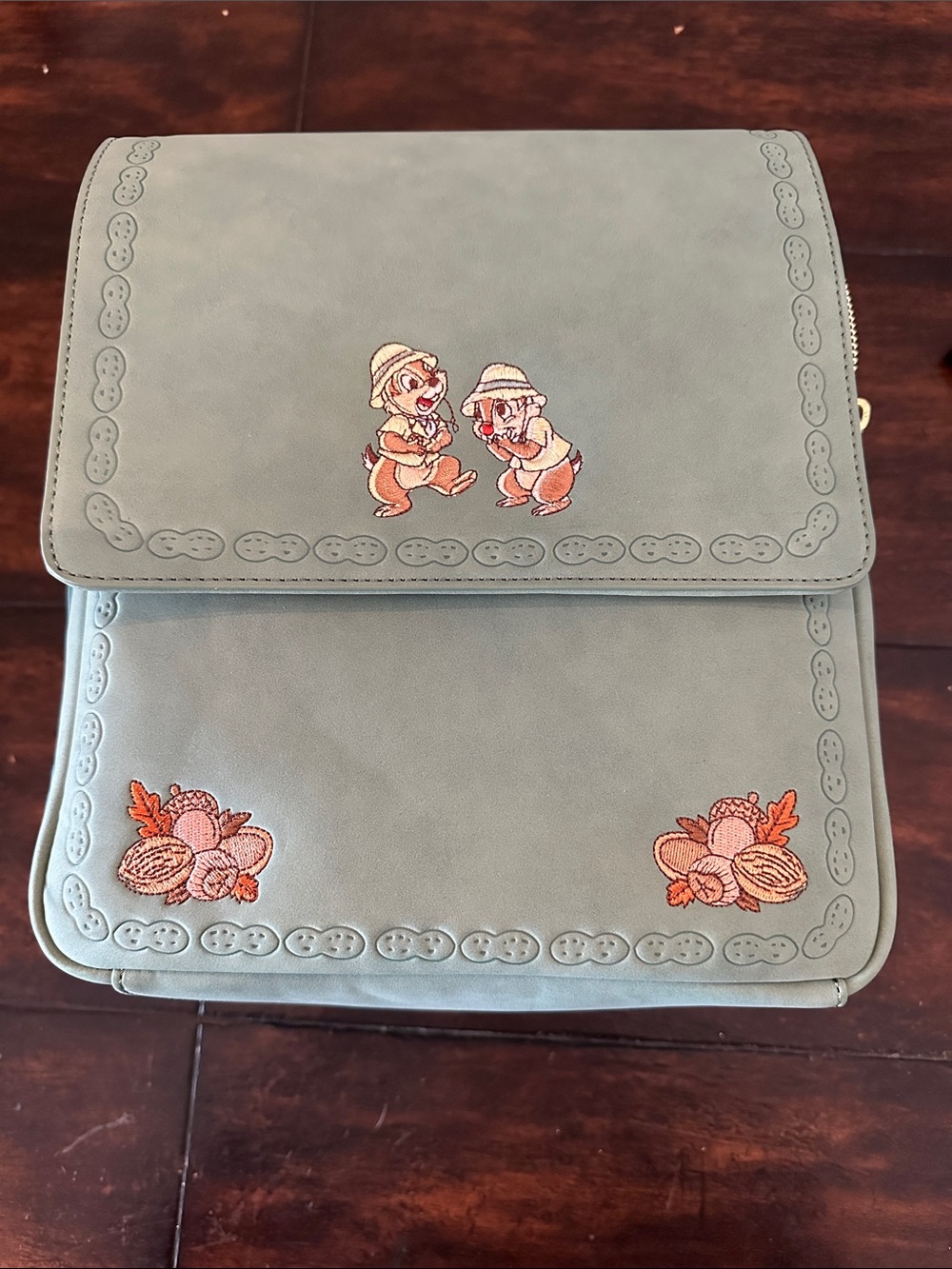 Loungefly Light Green Backpack with Embroidered Chip 'n' Dale and Floral Accent